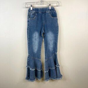 70s Style Flare Leg Denim Jeans Girls Youth 10 Fringe Hippie Pull On Boho School